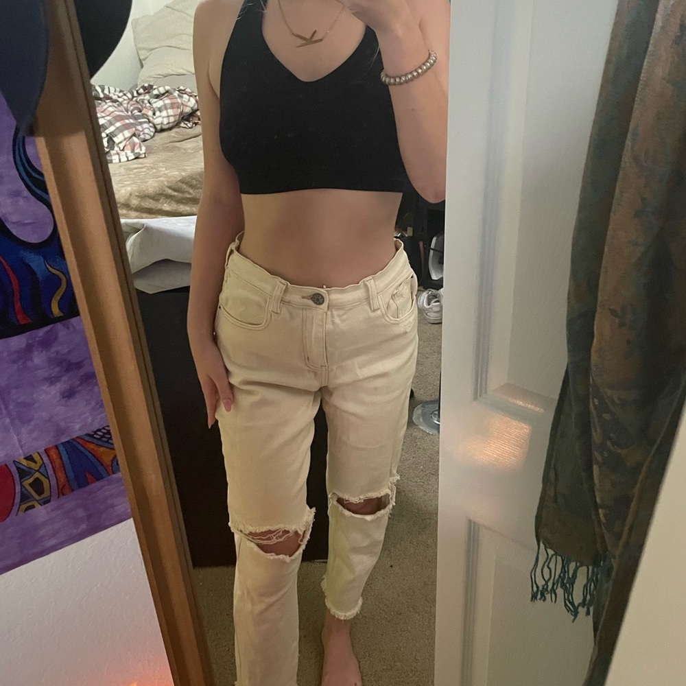 Beige Mom Jeans